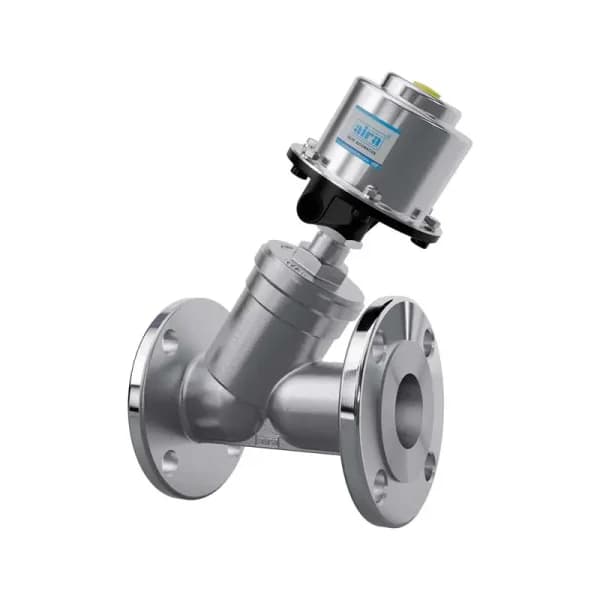 Angle type stainless steel cap flanged pneumatic control valve, CE approved, supplied in Nepal